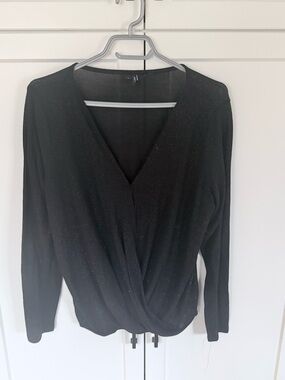 Vero Moda Black Sparkly Faux Wrap Top | Long Sleeve Size M